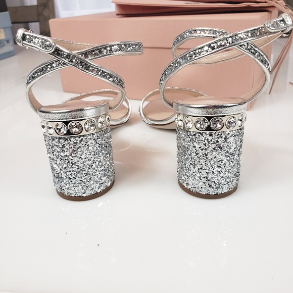 Miu miu glitter crystal block heel sandals - Picture 6 of 9